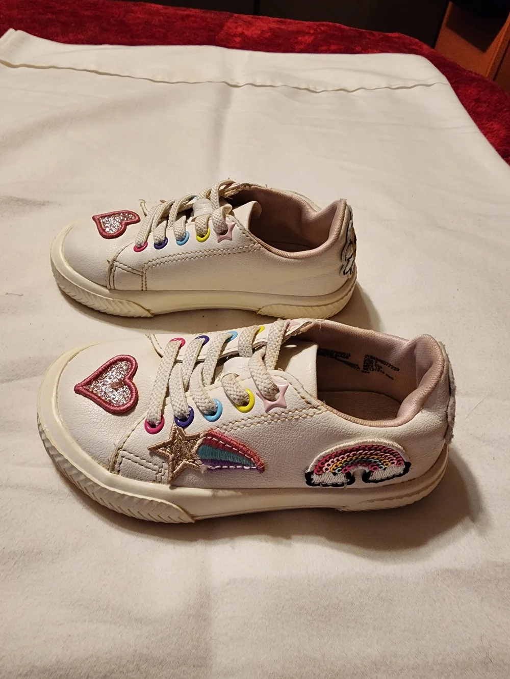wonder nation White Sneakers with Pink Glitter Heart Accents